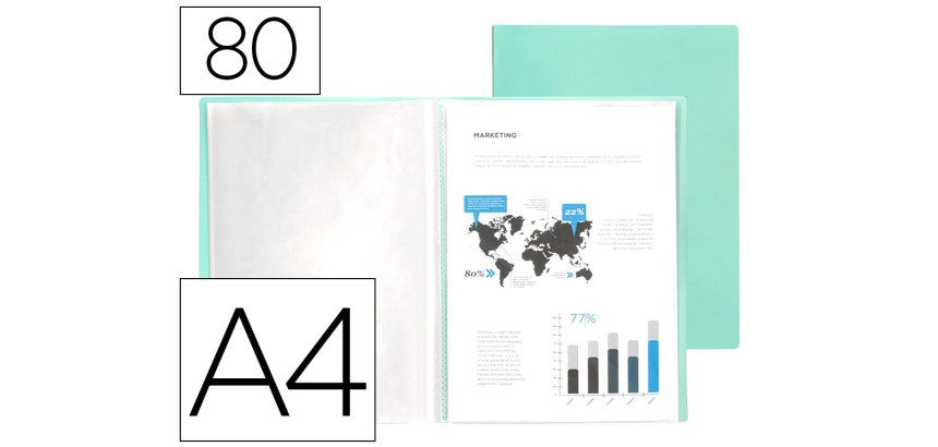 Carpeta liderpapel escaparate 80 fundas polipropileno din a4 verde manzana opaco
