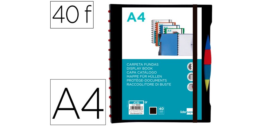 Carpeta liderpapel a4 con 40 fundas intercambiables 5 sep sobre y gomilla portada y lomo personalizable