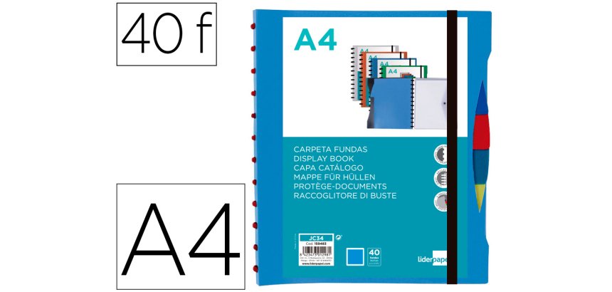 Carpeta liderpapel a4 con 40 fundas intercambiables 5 sep sobre y gomilla portada y lomo personalizable