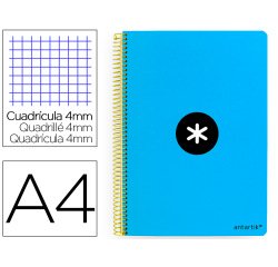 Cuaderno espiral a4 antartik tapa dura 80h 90gr cuadro 4mm con margen color azul