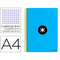 Cuaderno espiral a4 antartik tapa dura 80h 90gr cuadro 4mm con margen color azul