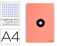 Cuaderno espiral a4 antartik tapa dura 80h 90gr cuadro 4mm con margen color coral