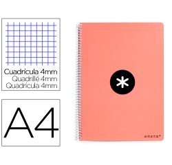 Cuaderno espiral a4 antartik tapa dura 80h 90gr cuadro 4mm con margen color coral