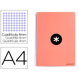 Cuaderno espiral a4 antartik tapa dura 80h 90gr cuadro 4mm con margen color coral