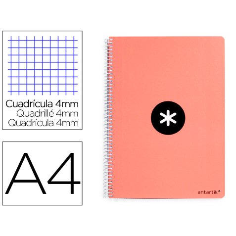 Cuaderno espiral a4 antartik tapa dura 80h 90gr cuadro 4mm con margen color coral