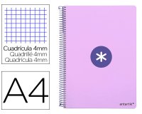 Cuaderno espiral a4 antartik tapa dura 80h 90gr cuadro 4mm con margen color lavanda
