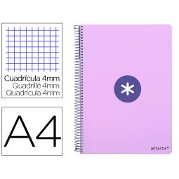 Cuaderno espiral a4 antartik tapa dura 80h 90gr cuadro 4mm con margen color lavanda