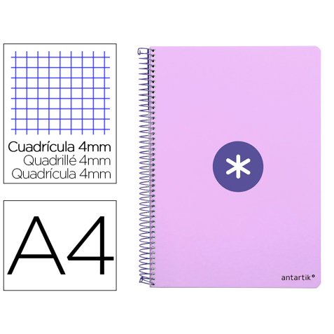 Cuaderno espiral a4 antartik tapa dura 80h 90gr cuadro 4mm con margen color lavanda