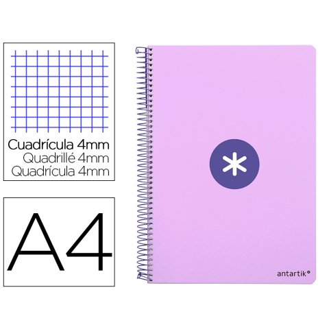 Cuaderno espiral a4 antartik tapa dura 80h 90gr cuadro 4mm con margen color lavanda