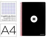 Cuaderno espiral a4 antartik tapa dura 80h 90gr cuadro 4mm con margen color negro