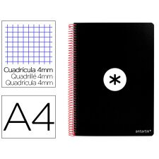 Cuaderno espiral a4 antartik tapa dura 80h 90gr cuadro 4mm con margen color negro