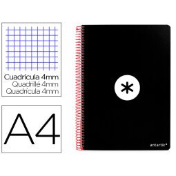 Cuaderno espiral a4 antartik tapa dura 80h 90gr cuadro 4mm con margen color negro