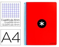 Cuaderno espiral a4 antartik tapa dura 80h 90gr cuadro 4mm con margen color rojo