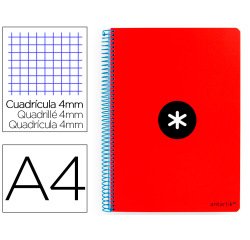 Cuaderno espiral a4 antartik tapa dura 80h 90gr cuadro 4mm con margen color rojo