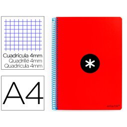 Cuaderno espiral a4 antartik tapa dura 80h 90gr cuadro 4mm con margen color rojo