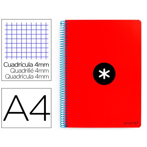 Cuaderno espiral a4 antartik tapa dura 80h 90gr cuadro 4mm con margen color rojo