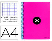 Cuaderno espiral a4 antartik tapa dura 80h 90gr cuadro 4mm con margen color rosa fluor