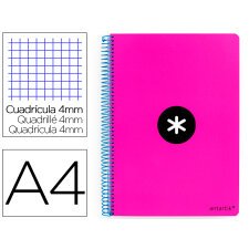 Cuaderno espiral a4 antartik tapa dura 80h 90gr cuadro 4mm con margen color rosa fluor