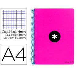 Cuaderno espiral a4 antartik tapa dura 80h 90gr cuadro 4mm con margen color rosa fluor