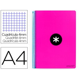 Cuaderno espiral a4 antartik tapa dura 80h 90gr cuadro 4mm con margen color rosa fluor