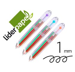 Boligrafo liderpapel 10 en 1 cuerpo transparente 10 colores 1 mm retractil
