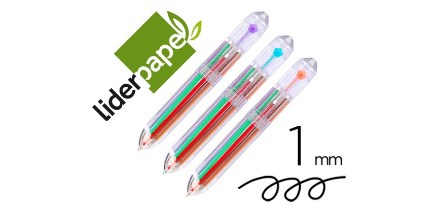 Boligrafo liderpapel 10 en 1 cuerpo transparente 10 colores 1 mm retractil