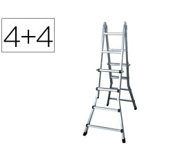 Escalera telescopica aluminio de 4+4 peldaños con tapa finalpvc antideslizante en131-4