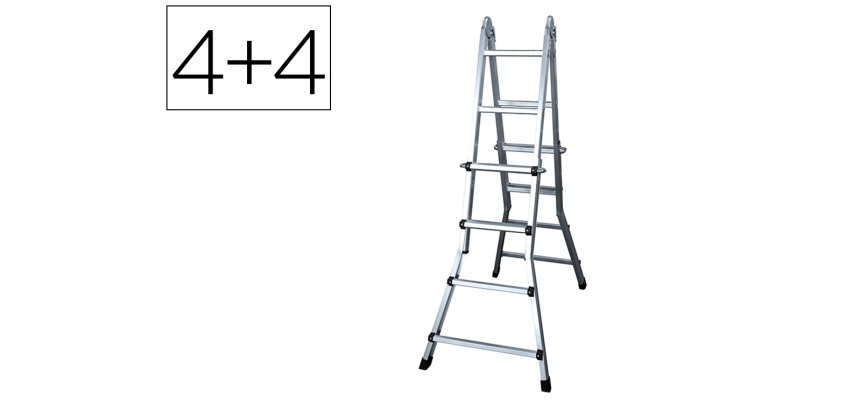 Escalera telescopica aluminio de 4+4 peldaños con tapa finalpvc antideslizante en131-4