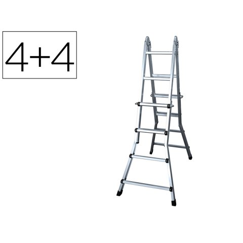 Escalera telescopica aluminio de 4+4 peldaños con tapa finalpvc antideslizante en131-4