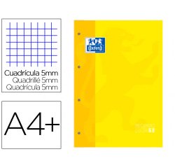 Recambio color 1 oxford A4+ 80 hojas 90 gr cuadro 5 mm 4 taladros color amarillo