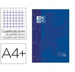 Recambio color 1 oxford A4+ 80 hojas 90 g cuadro 5 mm 4 taladros color azul oscuro