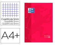 Recambio color 1 oxford A4+ 80 hojas 90 gr cuadro 5 mm 4 taladros color rojo