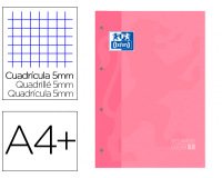Recambio color 1 oxford din a4+ 80 hojas 90 gr cuadro 5 mm 4 taladros color rosa chicle