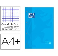 Recambio color 1 oxford A4+ 80 hojas 90 g cuadro 5 mm 4 taladros color turquesa