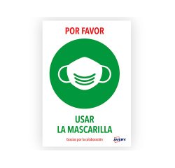 Señal adhesiva avery usar la mascarilla din a4 resistente a los rayos uv pack de 2 unidades