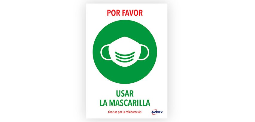 Señal adhesiva avery usar la mascarilla din a4 resistente a los rayos uv pack de 2 unidades