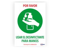Señal adhesiva avery usar el desinfectante para las manos din a4 resistente a los rayos uv pack de 2 unidades
