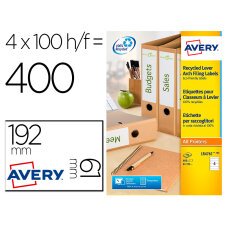 Etiqueta adhesiva avery papel blanco reciclado para archivador 192x61 mm laser pack de 400 etiquetas