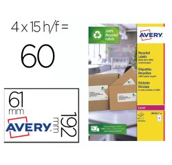 Etiqueta adhesiva avery papel blanco reciclado para archivador 192x61 mm laser pack de 400 etiquetas