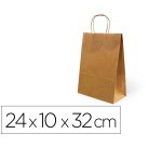Bolsa kraft basika natural reciclado 90 gr asa retorcida tamaño \"s\" 240x100x320 mm