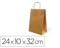 Bolsa kraft basika natural reciclado 90 gr asa retorcida tamaño \"s\" 240x100x320 mm