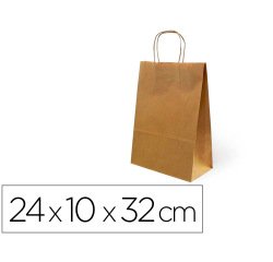 Bolsa kraft basika natural reciclado 90 gr asa retorcida tamaño \"s\" 240x100x320 mm