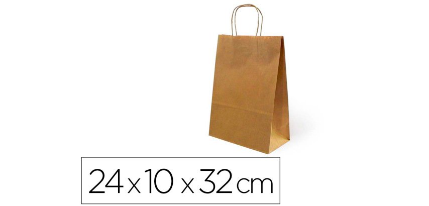 Bolsa kraft basika natural reciclado 90 gr asa retorcida tamaño \"s\" 240x100x320 mm