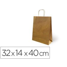 Bolsa kraft basika natural reciclado 90 gr asa retorcida tamaño \"l\" 320x140x400 mm