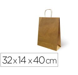 Bolsa kraft basika natural reciclado 90 gr asa retorcida tamaño \"l\" 320x140x400 mm