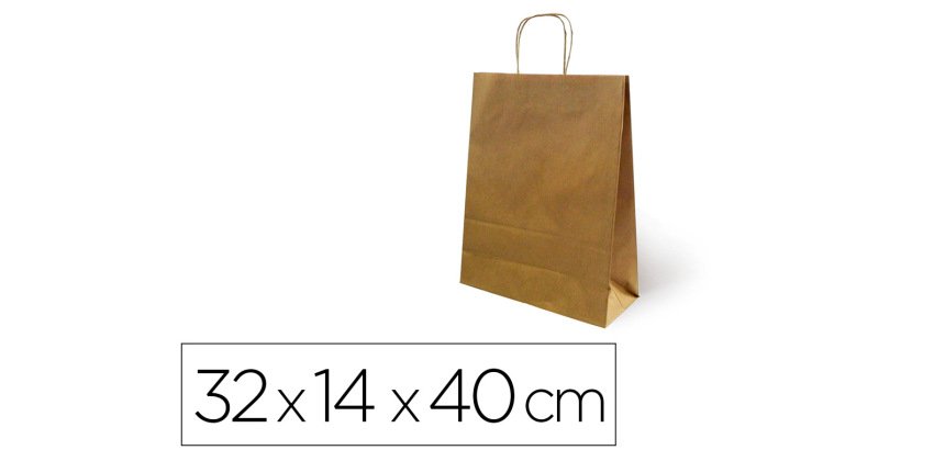 Bolsa kraft basika natural reciclado 90 gr asa retorcida tamaño \"l\" 320x140x400 mm