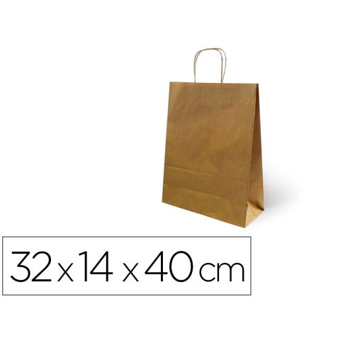 Bolsa kraft basika natural reciclado 90 gr asa retorcida tamaño \"l\" 320x140x400 mm