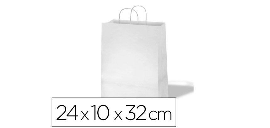 Bolsa kraft basika celulosa blanco 90 gr asa retorcida tamaño \"s\" 240x100x320 mm