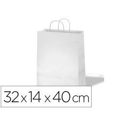 Bolsa kraft basika celulosa blanco 90 gr asa retorcida tamaño \"l\" 320x140x400 mm