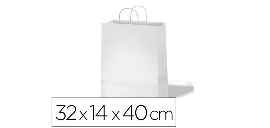 Bolsa kraft basika celulosa blanco 90 gr asa retorcida tamaño \"l\" 320x140x400 mm